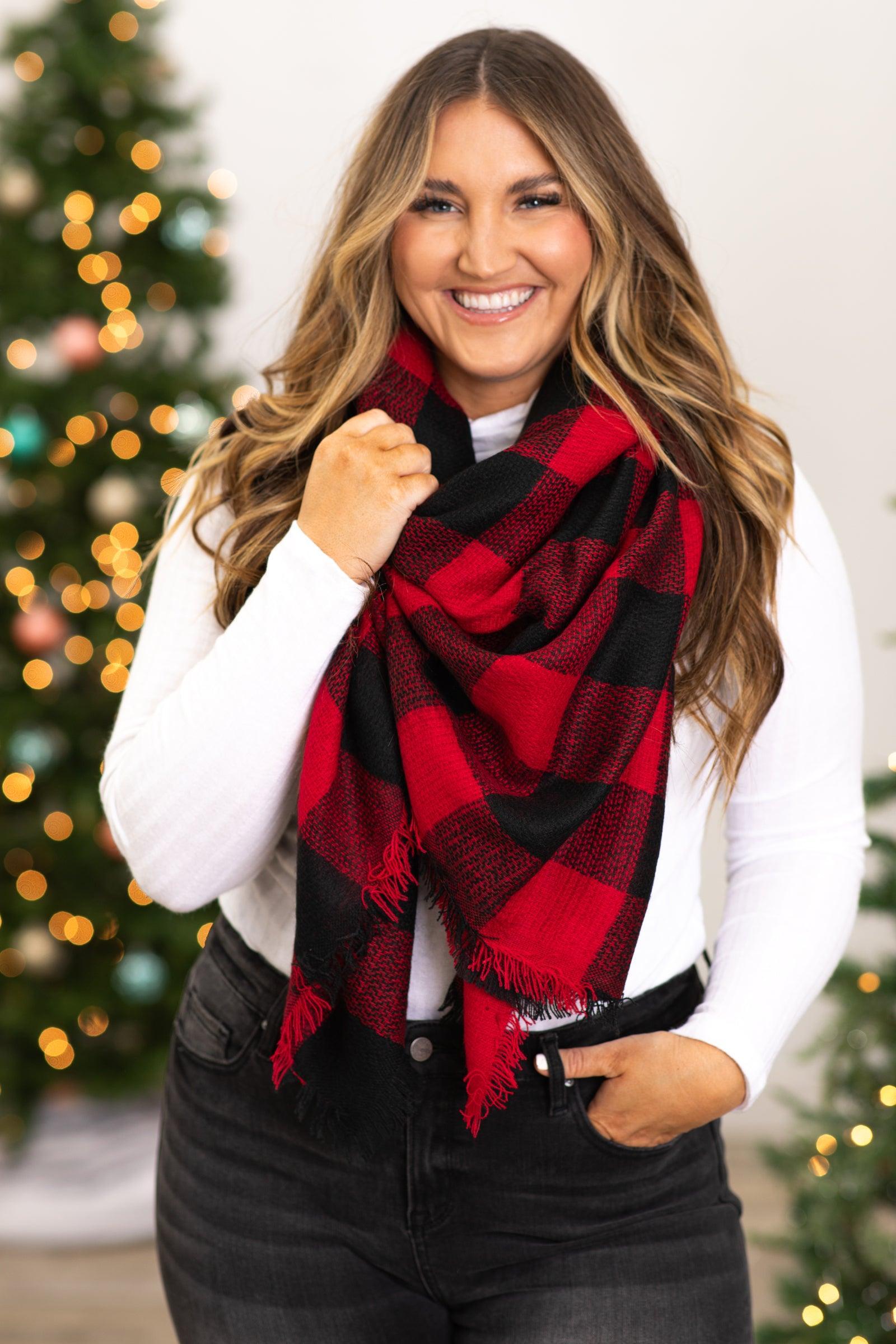 Black and Red Buffalo Plaid Blanket Scarf Product Image