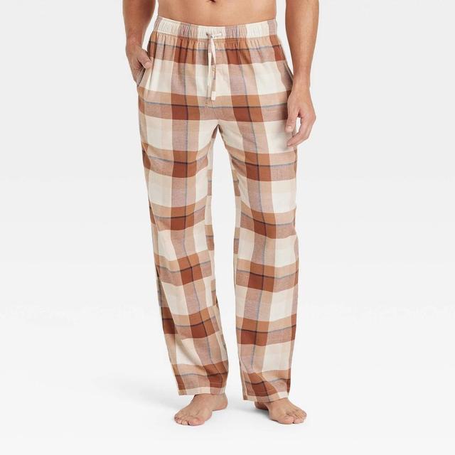 Mens Plaid Flannel Pajama Pants - Goodfellow & Co Tan XL Product Image