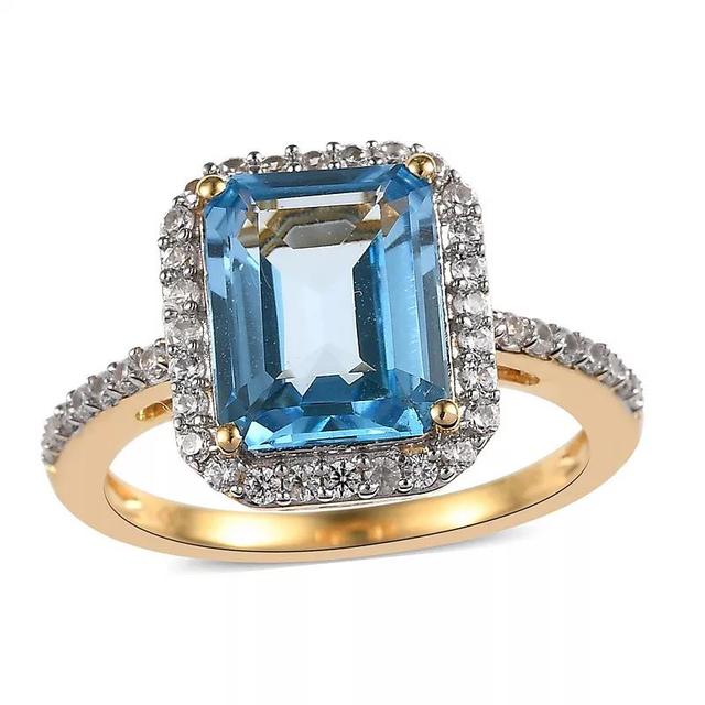 14k Gold Over Silver Gemstone Halo Ring, Womens Swiss Blue Topaz Product Image