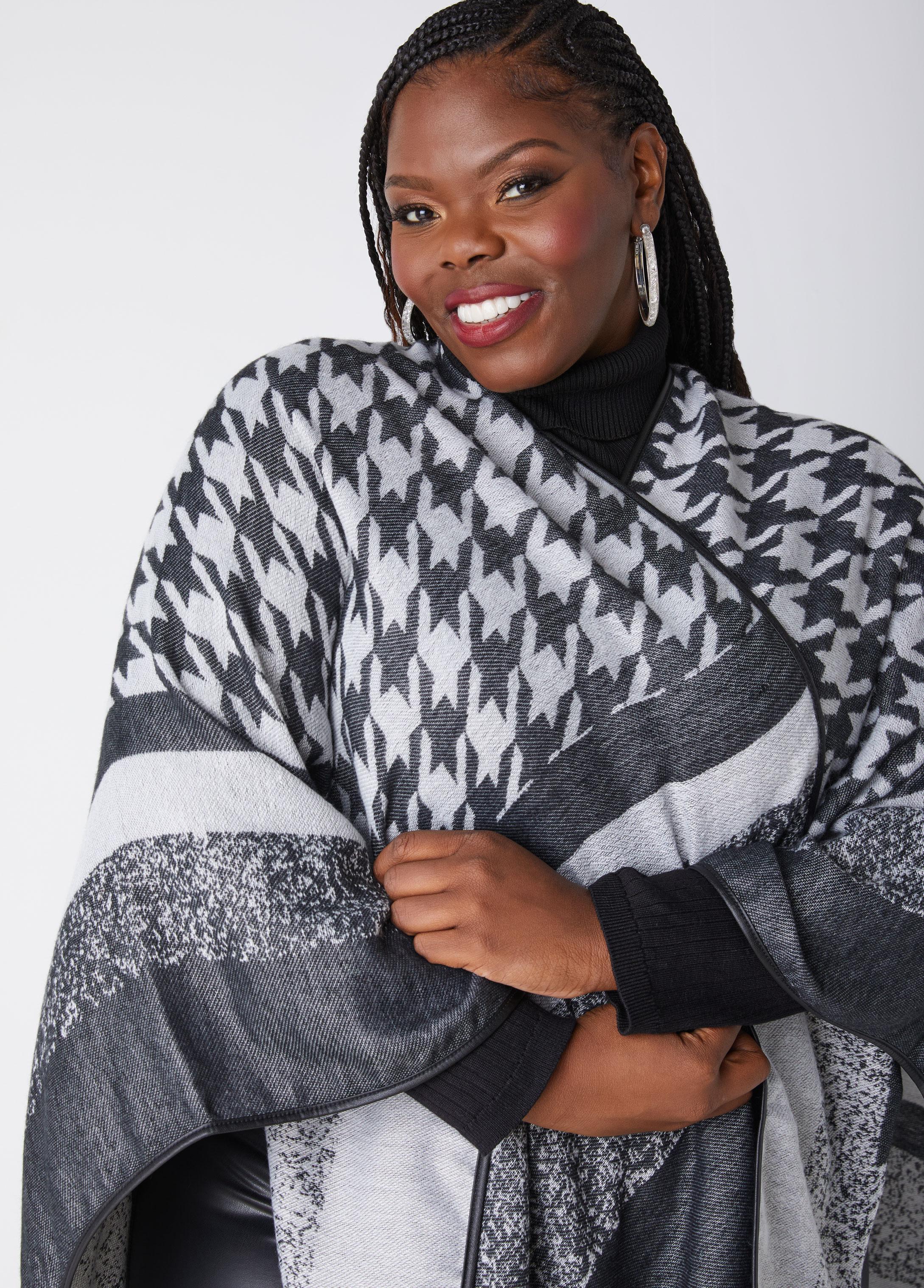 Plus Size Houndstooth Jacquard Ruana Ashley Stewart Product Image