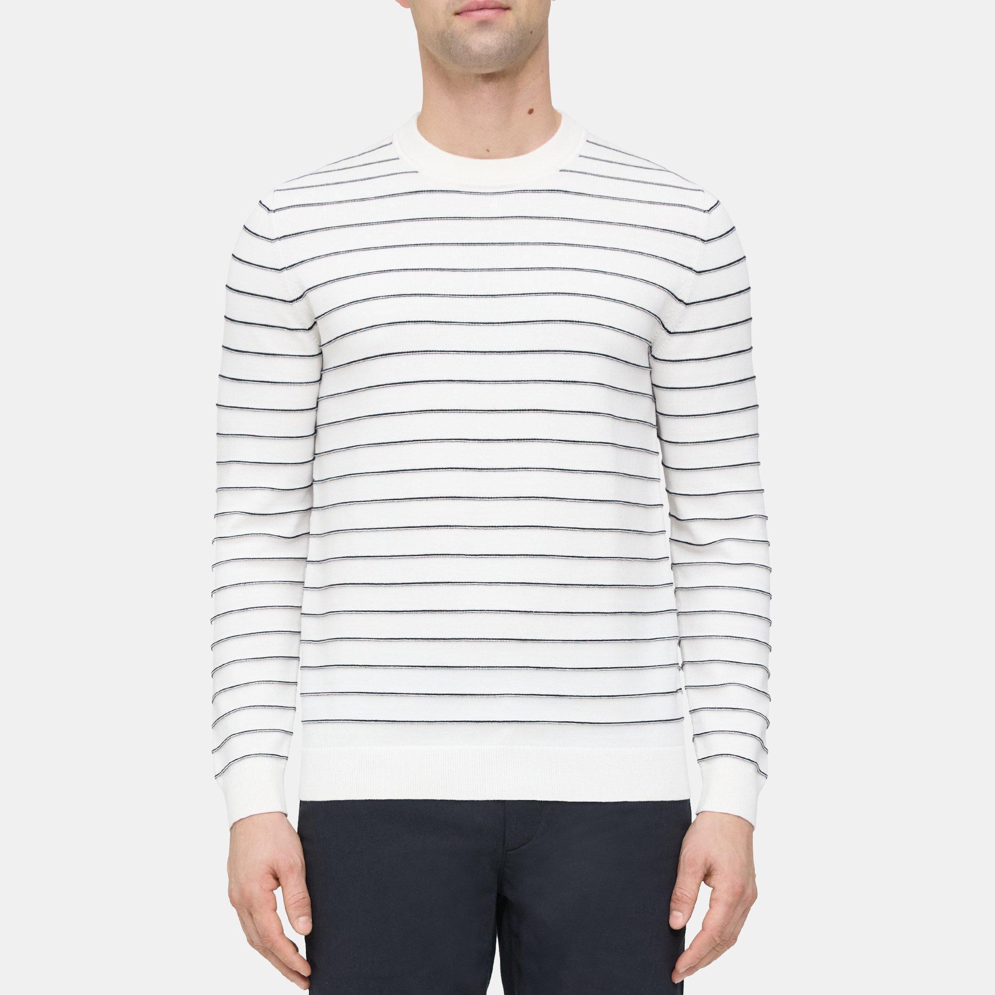 Striped Organic Cotton Crewneck Sweater | Theory Outlet Product Image