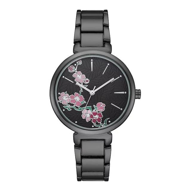 Nine West Womens Pink Flower Dial Gun Metal Bracelet Watch, Grey Product Image