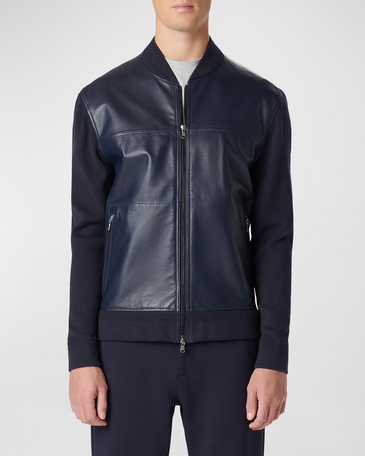 Mens Full-Zip Leather Bomber Jacket Product Image