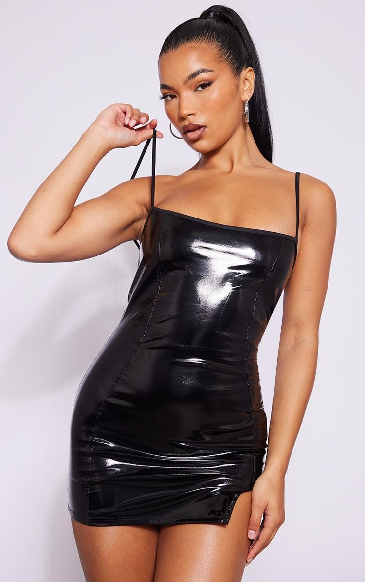 Black Vinyl Bandeau Bodycon Dress Product Image