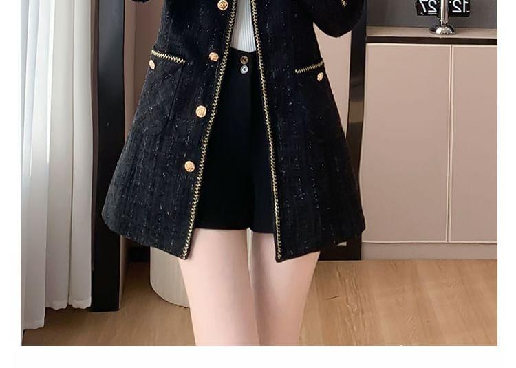 Round Neck Tweed Button Up Coat Product Image