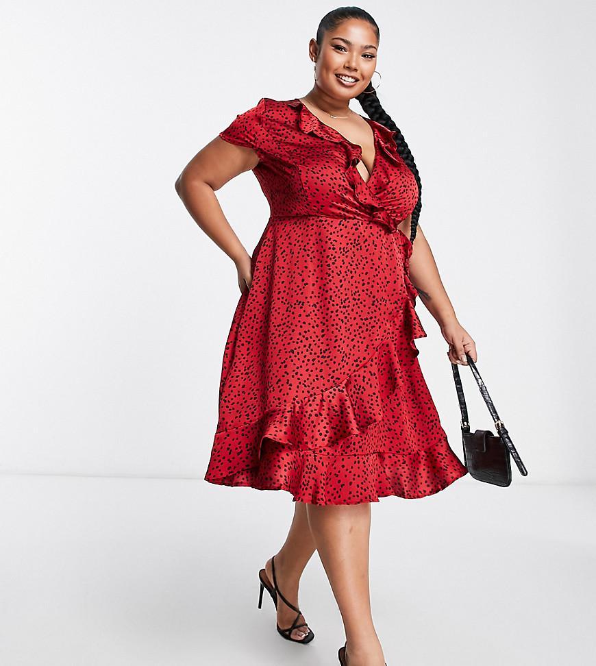 Yours satin wrap dress in red animal print product image