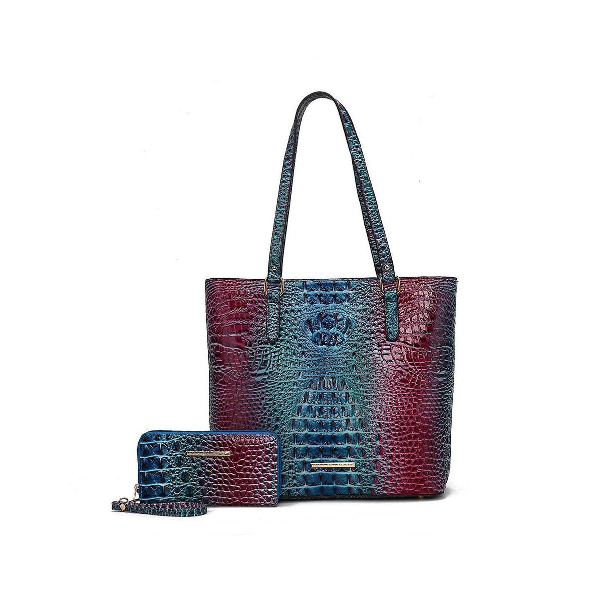 Mkf Collection Piper Gradient Rainbow Faux Crocodile-Embossed Women s Tote Bag with Matching Wallet by Mia K Product Image