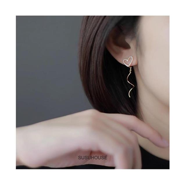 Heart Rhinestone Swirl Alloy Threader Cuff Earring Product Image