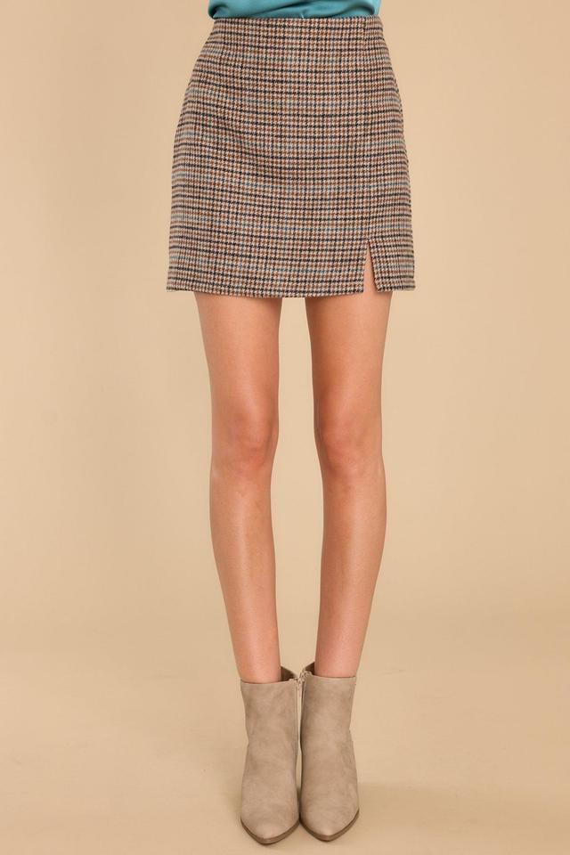 Don't Be Typical Khaki Plaid Skirt Tan Product Image