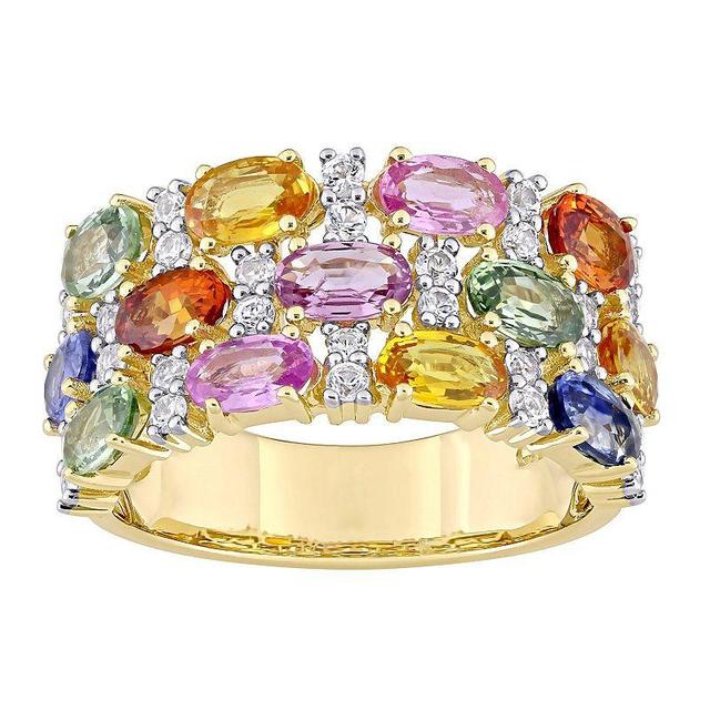 Stella Grace 14k Gold Multi-Color Sapphire Triple-Row Ring, Womens Product Image