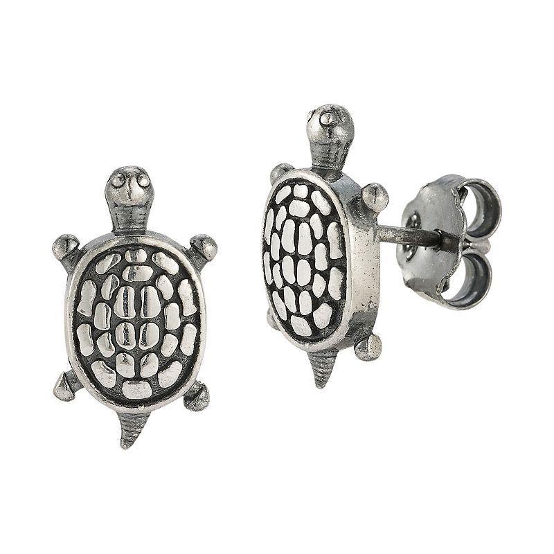 Sunkissed Sterling Sterling Silver Oxidized Turtle Stud Earrings, Womens, Silver Tone Product Image