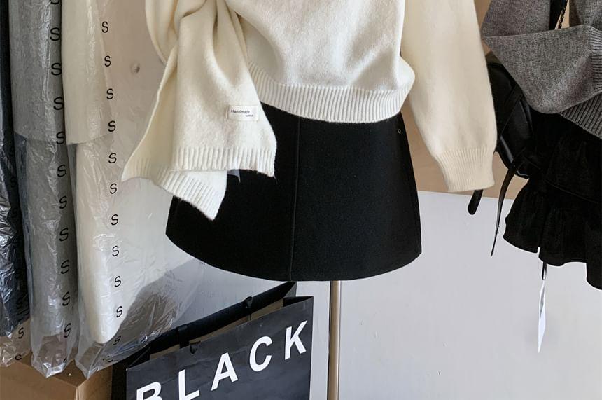 Collared Bow Neck Crop Sweater Product Image