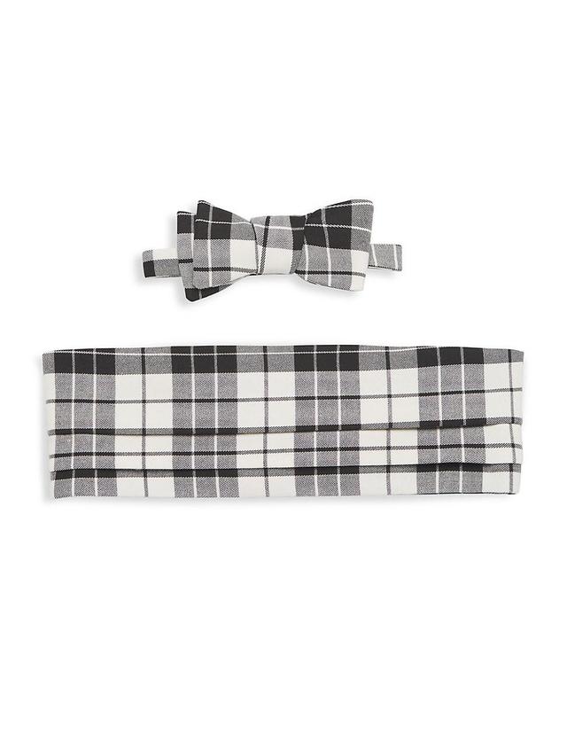 Mens Plaid Wool Bow Tie & Cummerbund Set Product Image