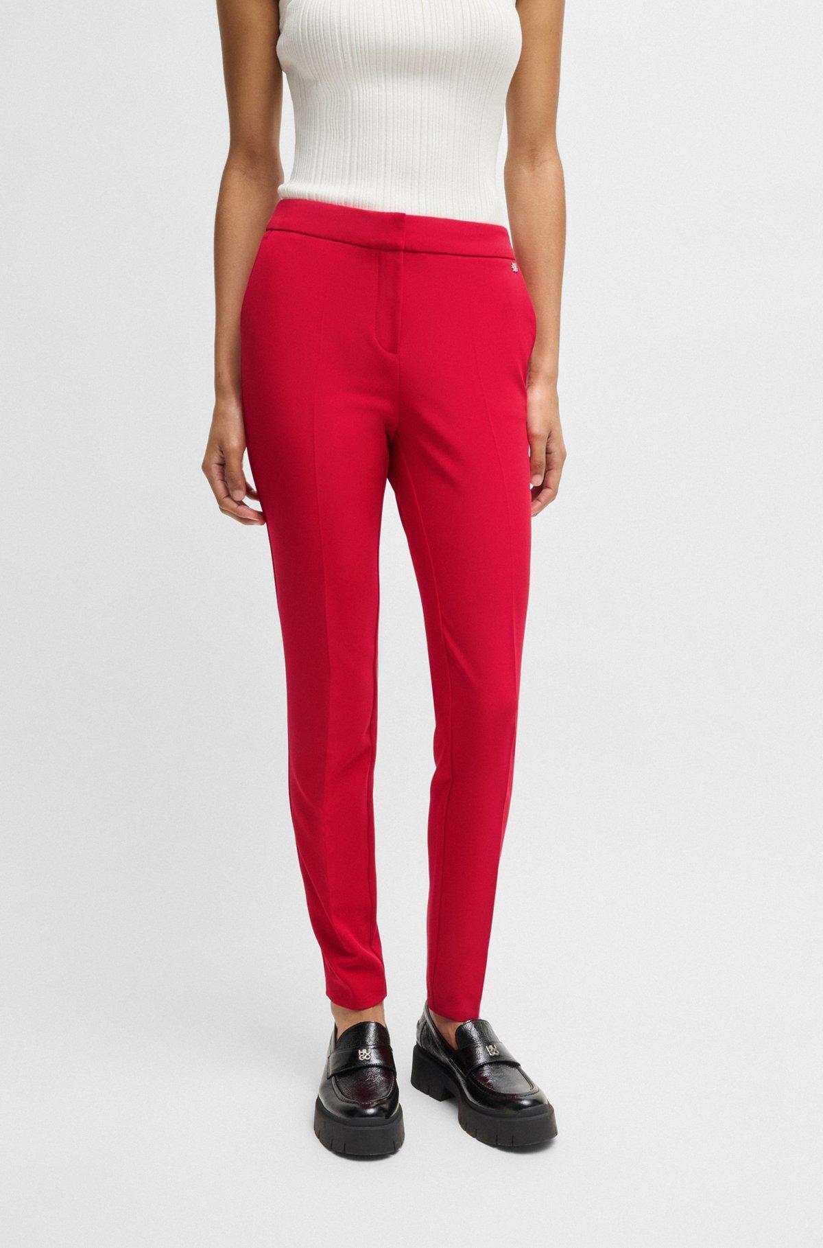 HUGO - Slim-fit trousers in stretch fabric with logo rivet - Red Product Image