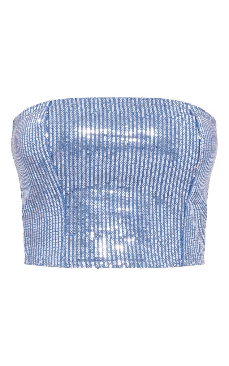 Light Blue Wash Sequin Bandeau Top Product Image