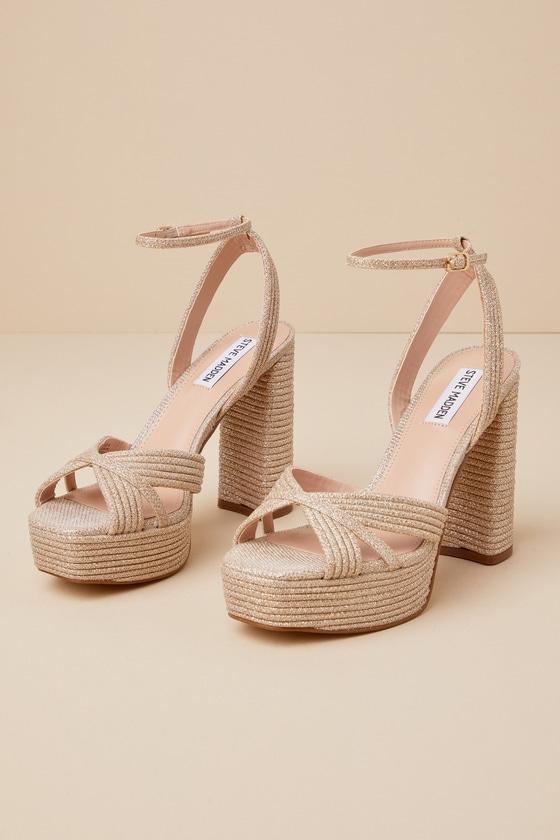 Laurel Gold Glitter Platform Ankle Strap High Heel Sandals product image