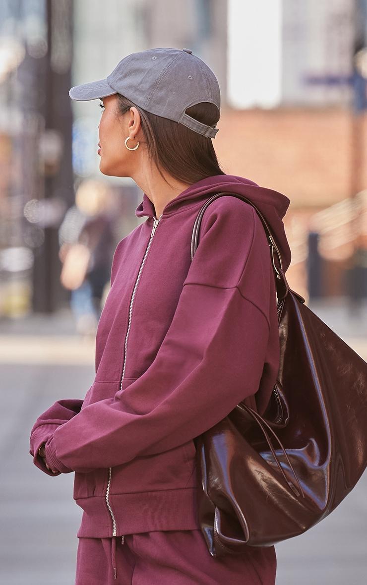 Burgundy Premium Zip Up Oversized Sweat Hoodie Product Image