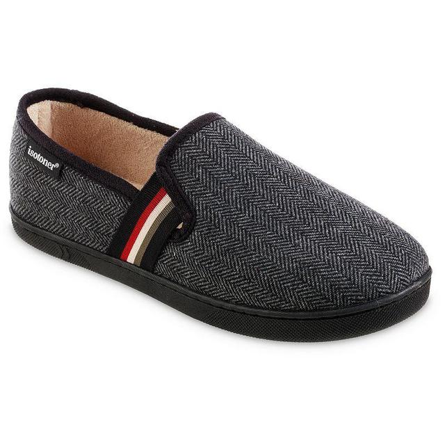 isotoner Stretch Herringbone & Stripe Closed Back Mens Slippers Grey Product Image