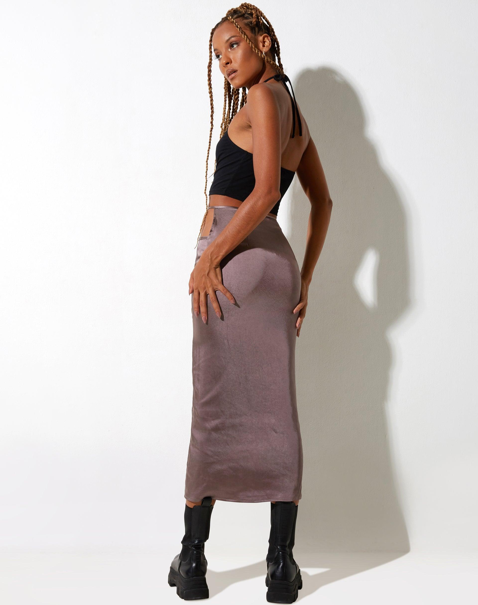 Gardy Midi Skirt in Satin Steel Product Image