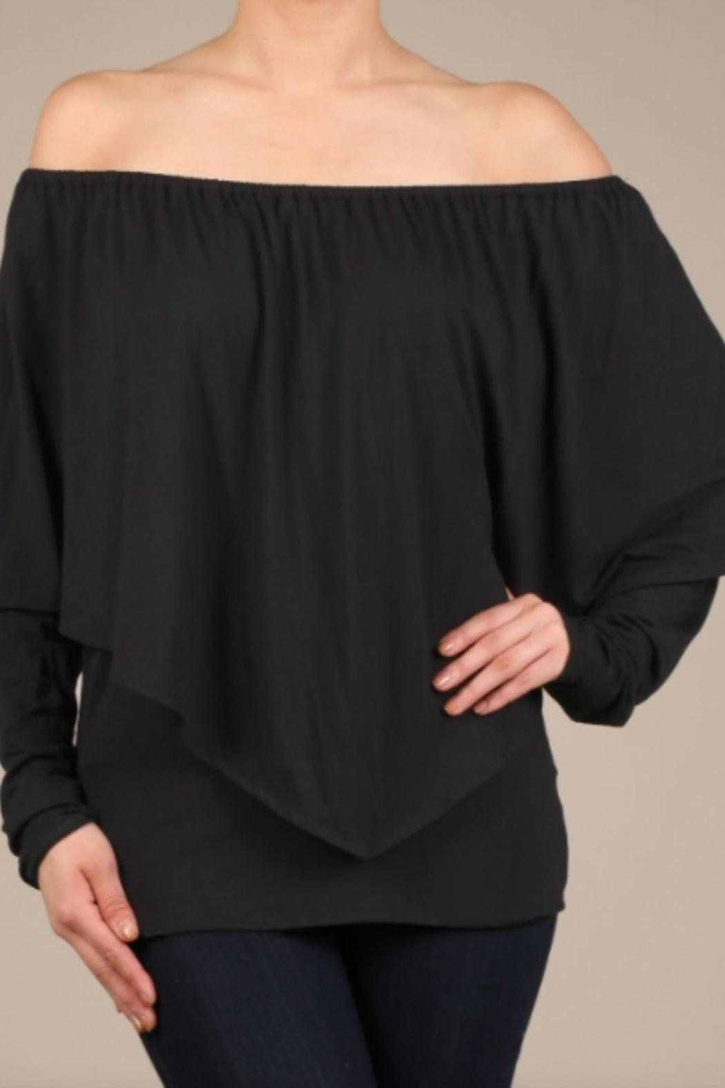 Convertible Neckline Long Sleeve Top - Black Female Product Image