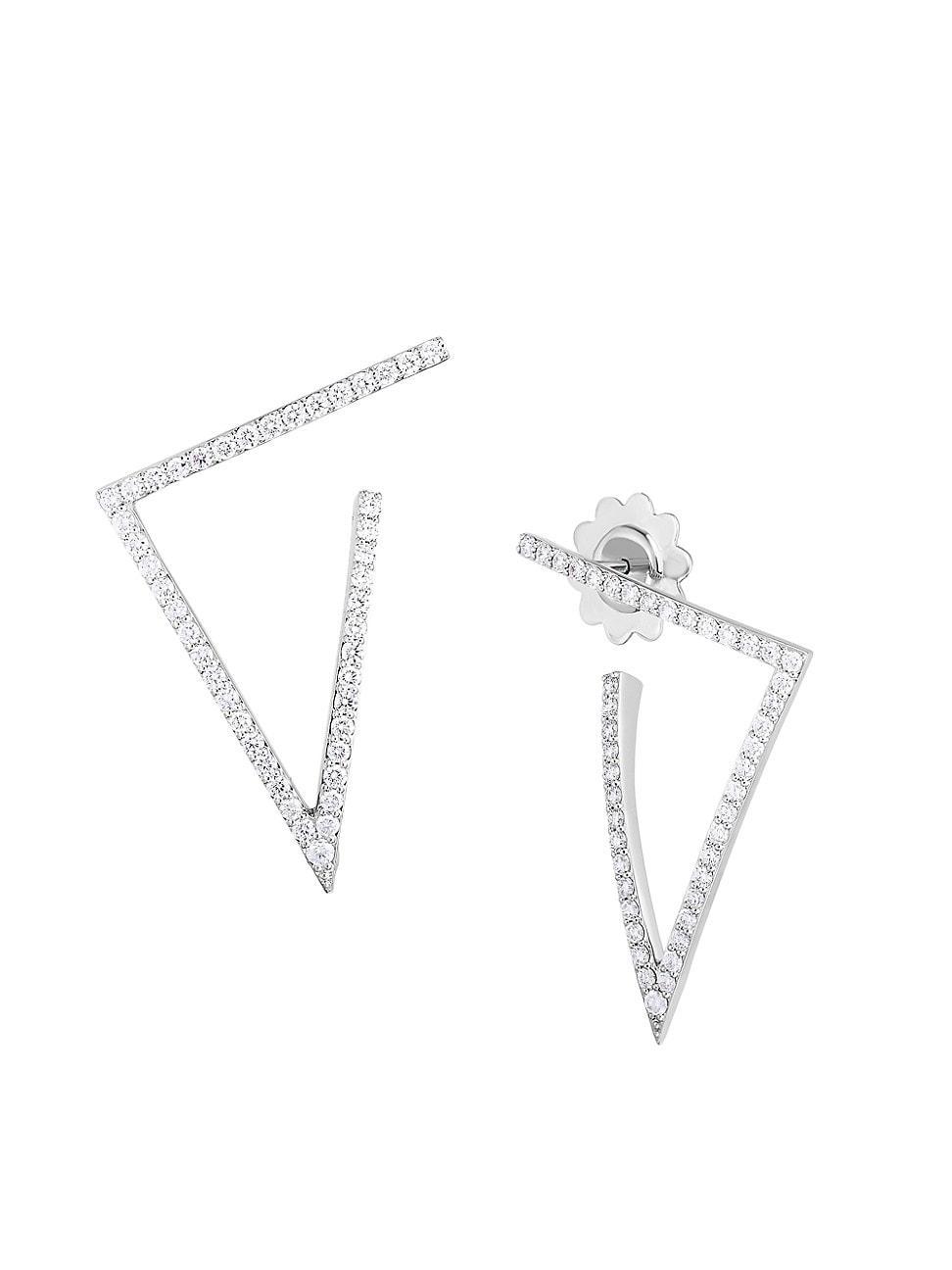 Womens 18K White Gold & 0.83 TCW Diamond Triangular Side Hoop Earrings/25MM Product Image