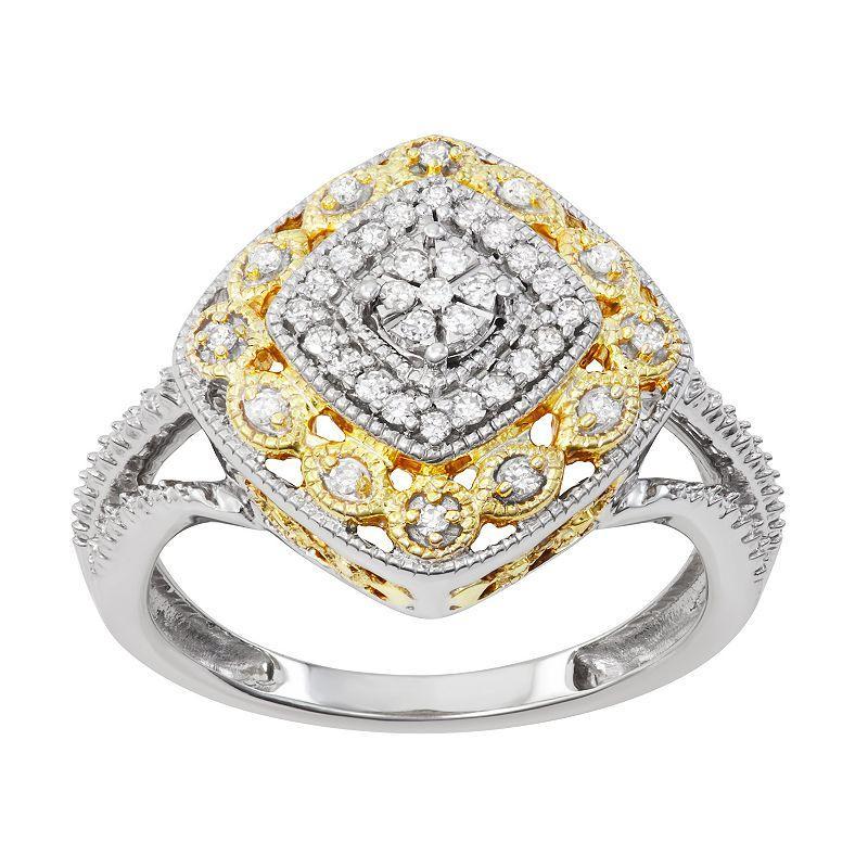 10k Gold Over Sterling Silver 1/5 Carat T.W. Diamond Vintage Ring, Womens, Two Tone Product Image