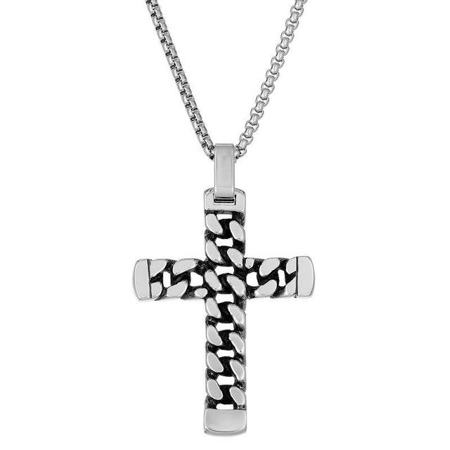 Mens LYNX Stainless Steel Curb Chain Cross Pendant Necklace Product Image