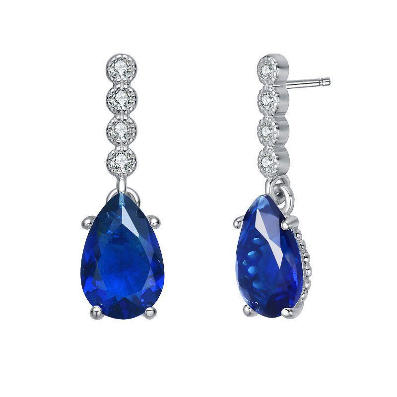 Sterling Silver Blue Cubic Zirconia Teardrop Earrings, Womens Product Image