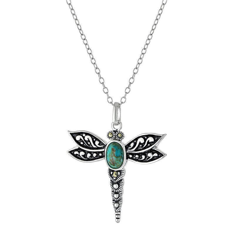 Athra NJ Inc Sterling Silver Turquoise Dragonfly Pendant Necklace, Womens Product Image