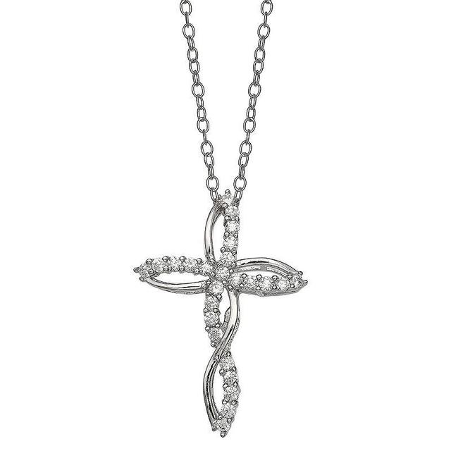 PRIMROSE Sterling Silver Cubic Zirconia Twist Cross Pendant Necklace, Womens White Product Image