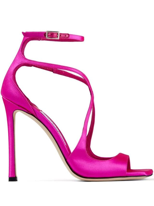 Azia Square-toe Satin Stiletto Sandals In Pink Product Image