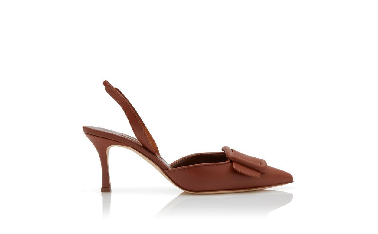 MAYSLI Brown Nappa Leather Slingback Pumps Product Image