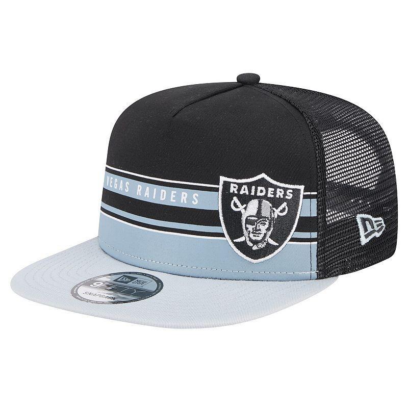 Mens New Era Black/Silver Las Vegas Raiders Half Stripe Trucker A-Frame 9FIFTY Snapback Hat Product Image