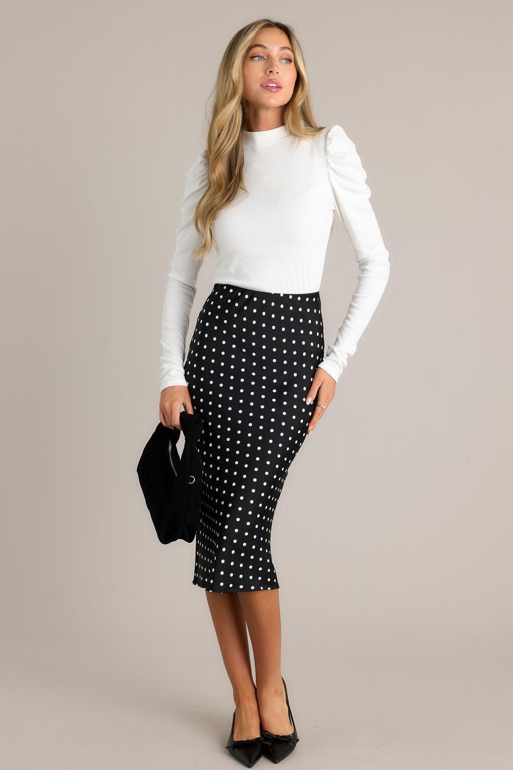 Speckled Splendor Black Polka Dot Midi Skirt product image