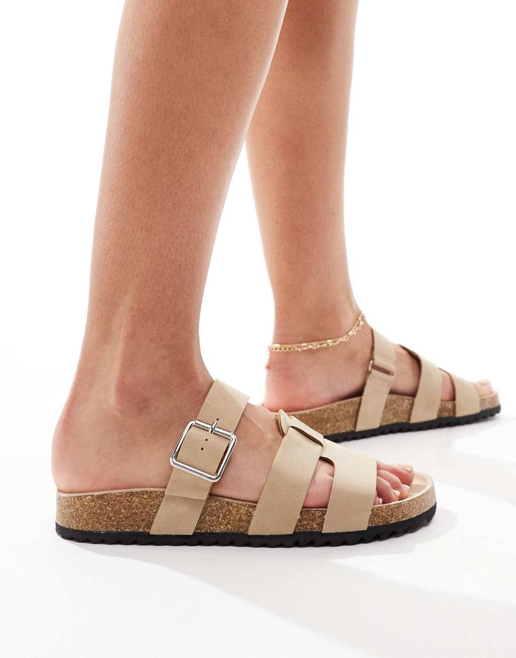 ASOS DESIGN Field mule flat sandals in beige Product Image