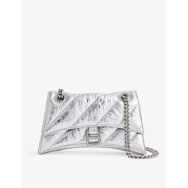 BALENCIAGA Hourglass Quilted Metallic Crinkled-leather Shoulder Bag In Silver Product Image