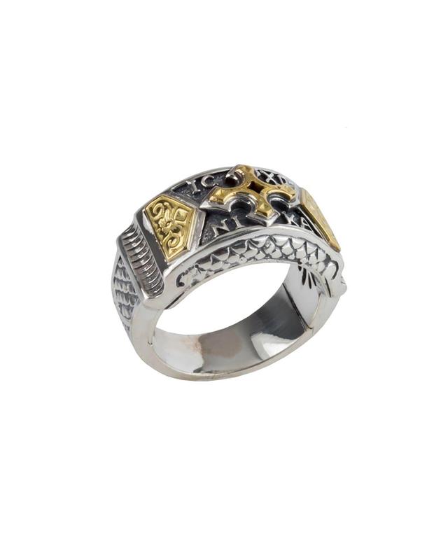 Mens Sterling Silver Band Ring w/ 18k Gold Cross Product Image