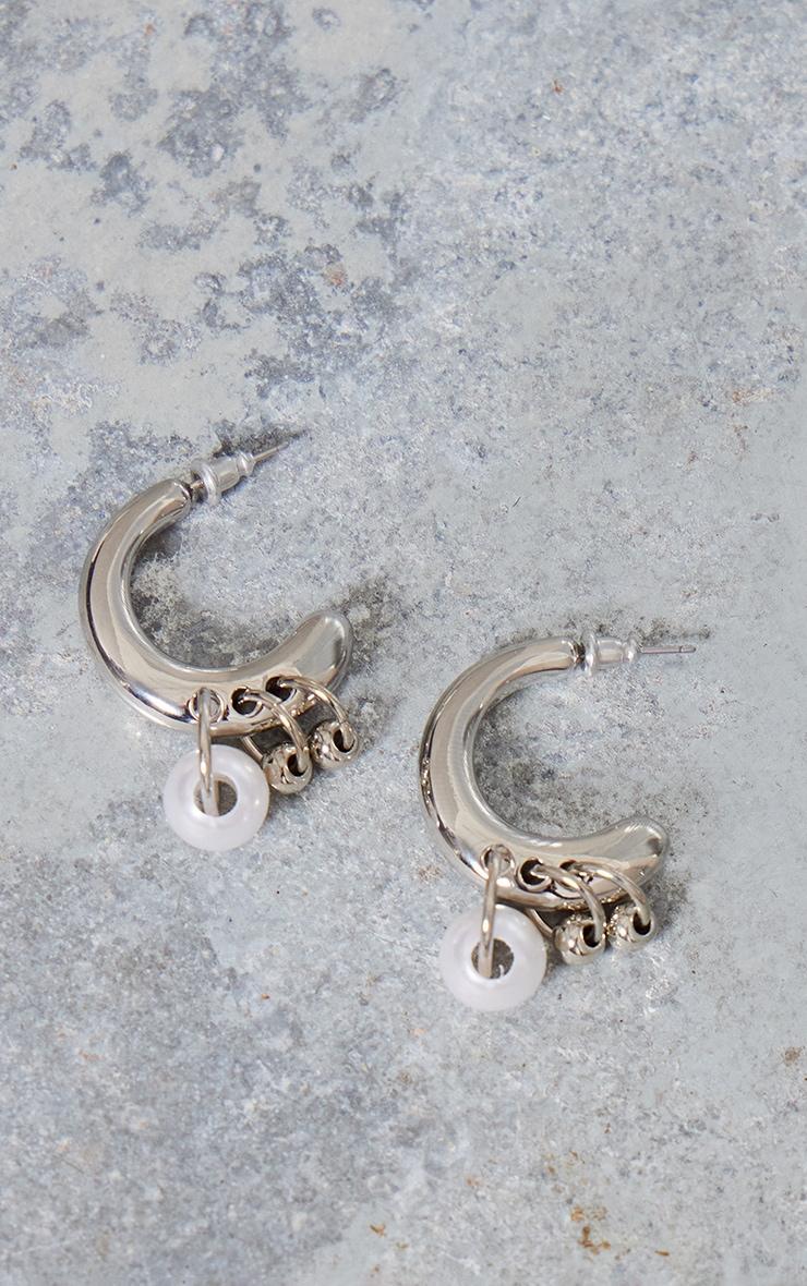 Silver Hoop Pearl Earrings Product Image