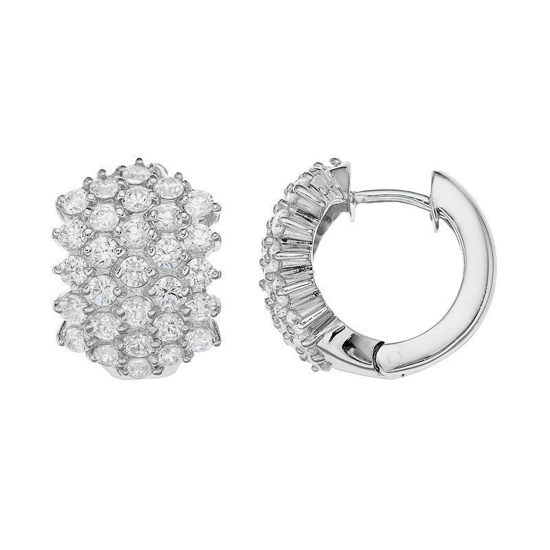 Sophie Miller Sterling Silver Cubic Zirconia Huggie Hoop Earrings, Womens, White Product Image