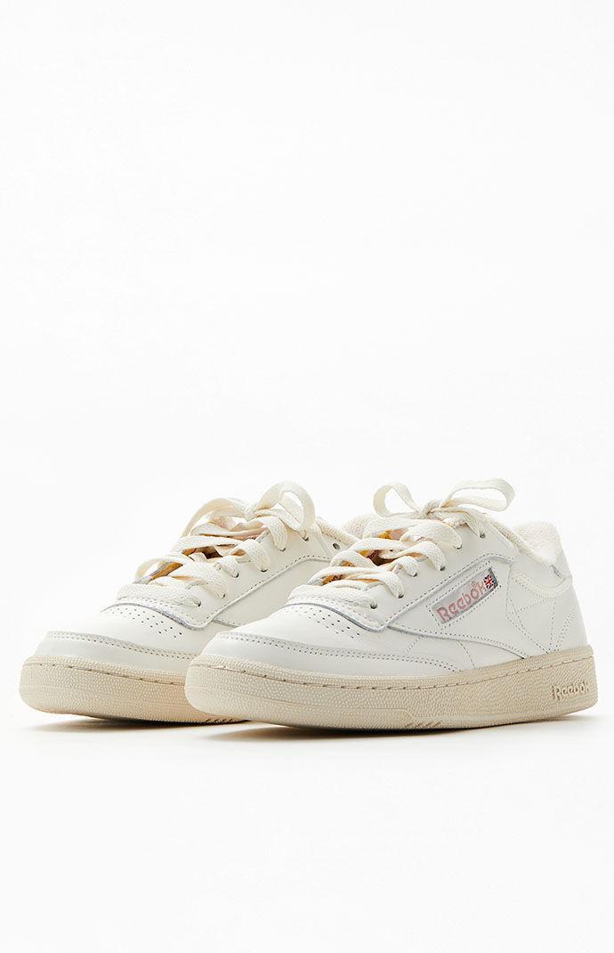 Reebok White & Pink Club C 85 Shoes in White Product Image