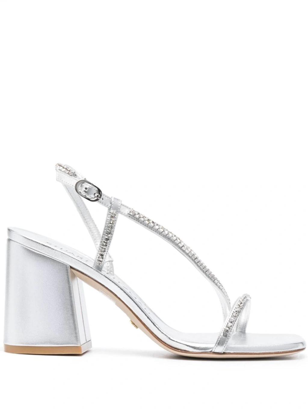 STUART WEITZMAN Soiree Metallic Crystal Slingback Sandals In Silver Crystal Product Image