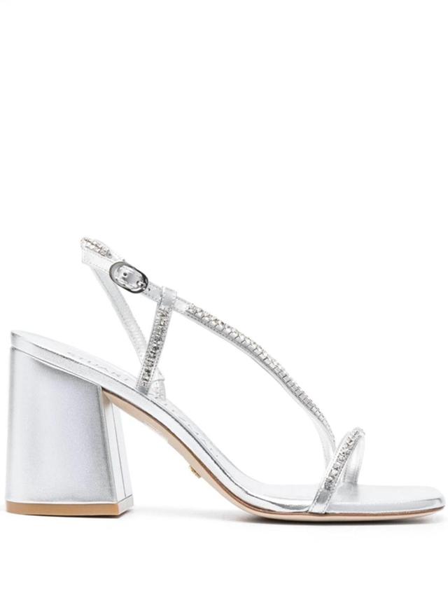 STUART WEITZMAN Soiree Metallic Crystal Slingback Sandals In Silver Crystal Product Image