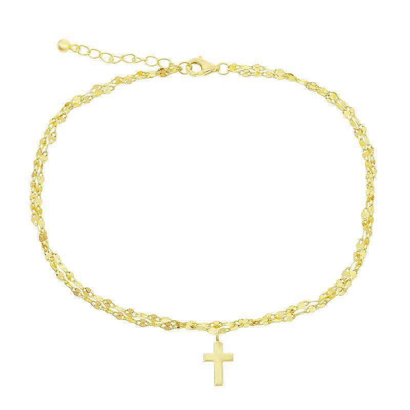 Mirror Chain Cross Charm Anklet, Womens Gold Tone Product Image