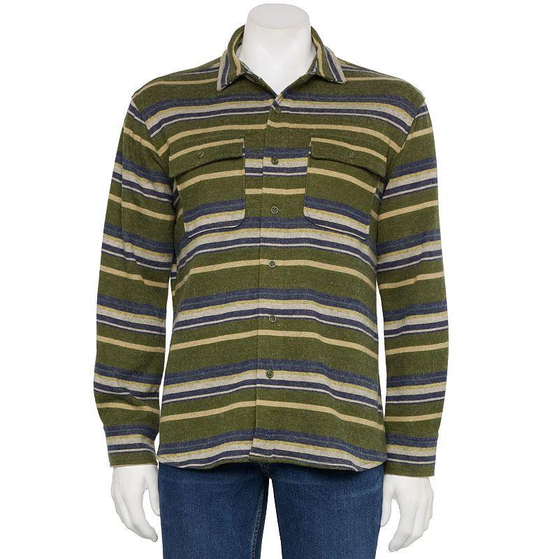 Mens Caliville Stretch Striped Flannel Shirt Green Stripe Product Image