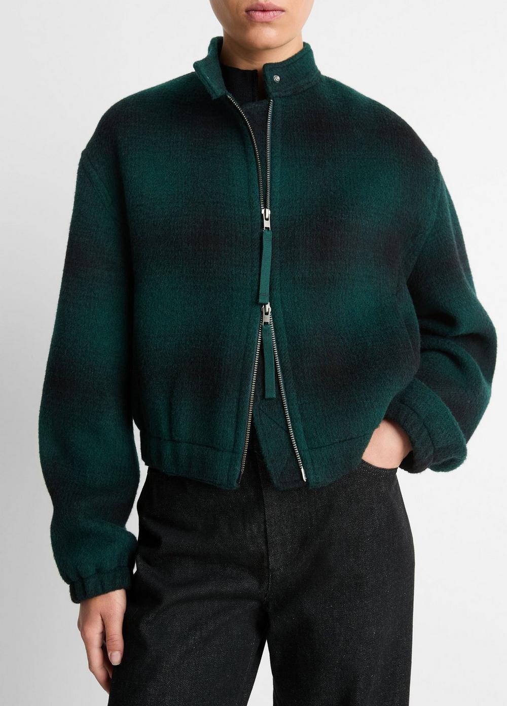 Shadow Plaid Italian Wool-Blend Bomber Jacket Product Image