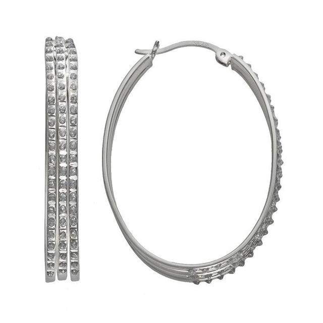 Diamond Mystique Platinum Over Silver Diamond Accent Oval Hoop Earrings, Womens, Grey Product Image