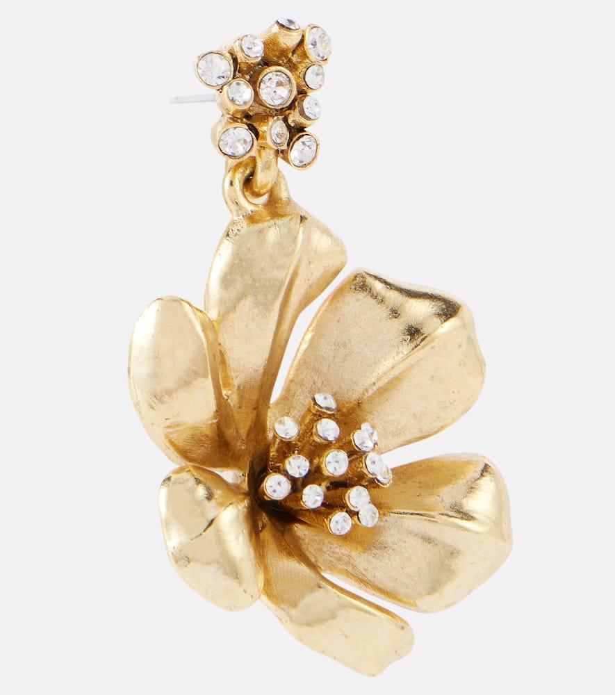 OSCAR DE LA RENTA Flower Embellished Drop Earrings In Gold Product Image