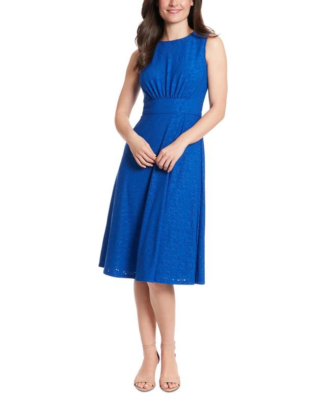 London Times Womens Eyelet Fit & Flare Dress Product Image