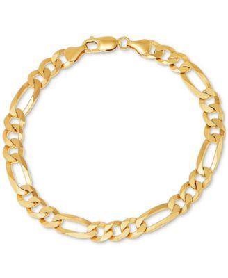 Mens Figaro Link Chain Bracelet in 18k Gold-Plated Sterling Silver or Sterling Silver Product Image