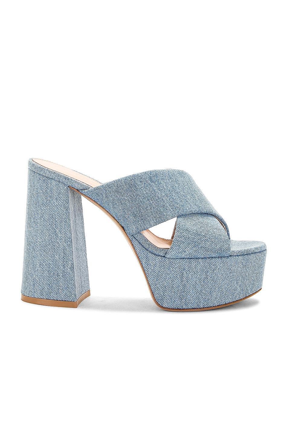 Gianvito Rossi - Women's Sheridan Denim Platform Sandals - Blue - IT 41 - Moda Operandi Product Image